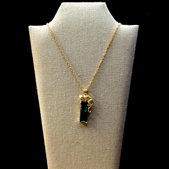 Jewelry - “GOLD LEOPARD AND CHAIN ON GREEN GLASS”